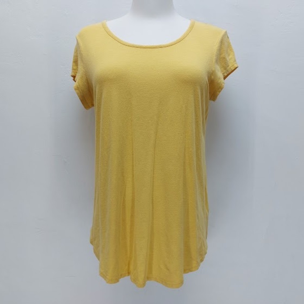 Sigrid Olsen T-Shirt Women's Small Yellow Scoop Neck Cutout Back Minimalist Boho